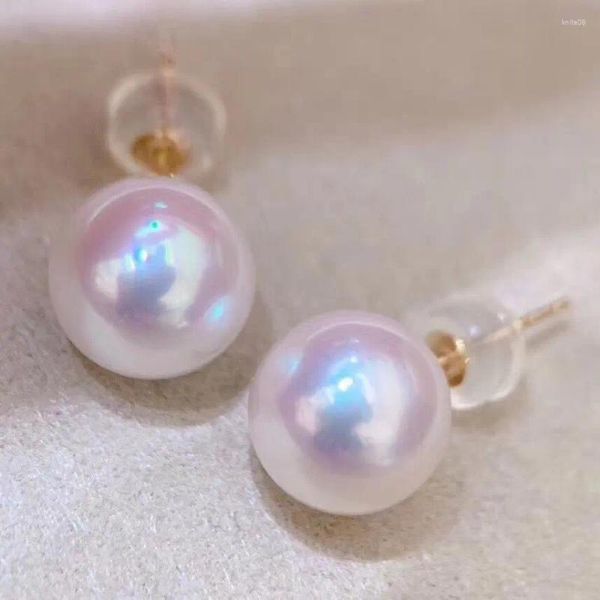 Boucles d'oreilles en perles fines, bijoux ronds en or massif 18 carats, 10-11mm, perles naturelles d'eau douce blanches, cadeaux pour femmes