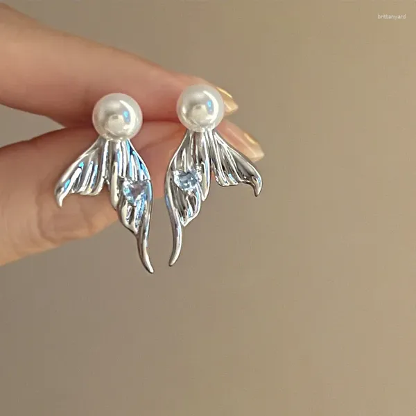 Boucles d'oreilles Perle sirène en queue de poisson zircon américain américain concepteur senior est une double boucle d'oreille portable bijoux polyvalent