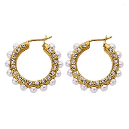 Boucles d'oreilles Perle Micro Pave Zircon Sutd Pour Femmes Cercle Cubique Zircone Géométrie Boucle D'oreille En Acier Inoxydable CZ Bijoux De Mode Cadeaux