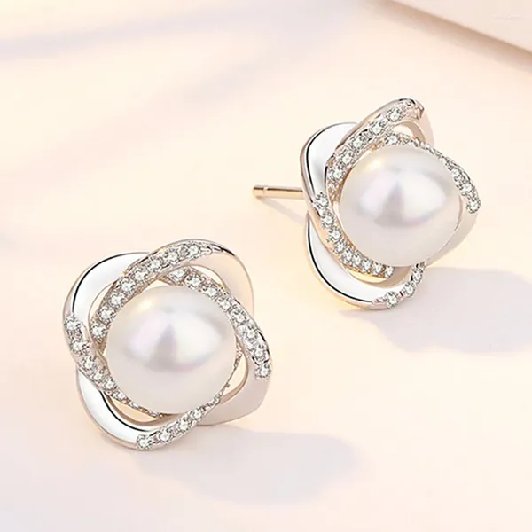 Boucles d'oreilles perle zircon diamants pierres précieuses pour femmes 18k or Rose blanc Argent couleur Argent Bijoux élégants Bijoux de mode