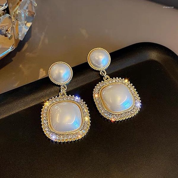 Boucles d'oreilles perle Zircon pour femmes à la mode cristal géométrique coréen boucle d'oreille fête Banquet personnalité bijoux
