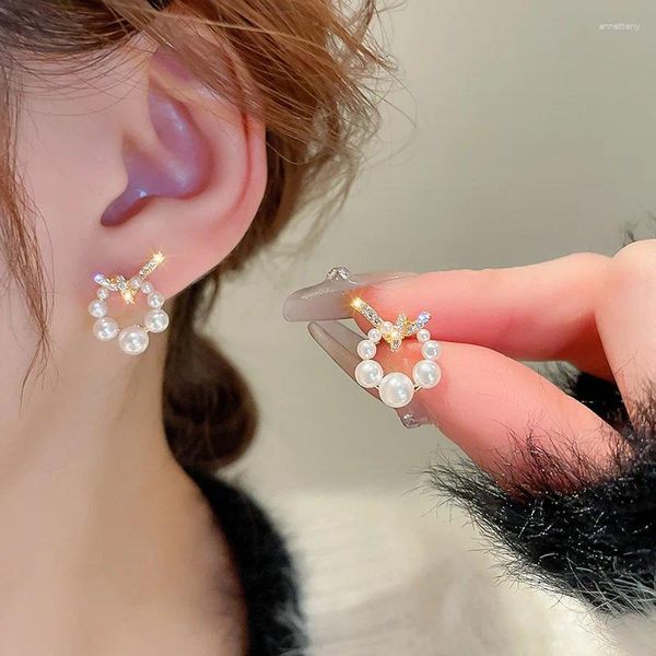 Boucles d'oreilles en perles de Zircon pour femmes, cercle noué, léger, luxueux, bijoux de fête simples