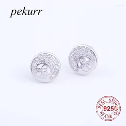 Boucles d'oreilles Pekurr cubique Zircon cercle boucle d'oreille 925 en argent Sterling fleur ronde pour les femmes accessoires bijoux de mode CZ