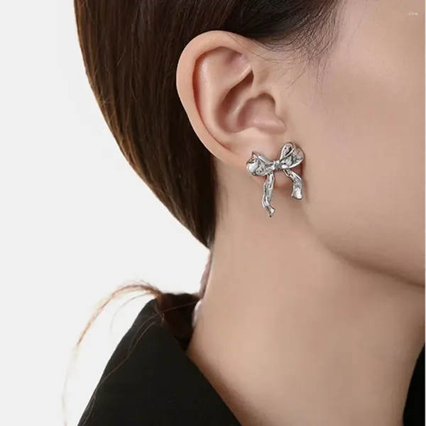 Boucles d'oreilles pendantes en alliage avec nœud en ruban, accessoires de bijoux de Style coréen simples, Piercing d'oreille de fête