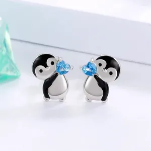 Oorknopjes Pinguïn Oorbel Inlay Blauw Kristal Luxe Mooie Dierenoorstekers Emaille Sieraden Voor Vrouw Meisje Cadeau
