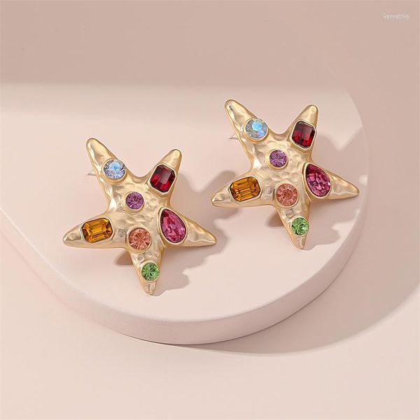 Boucles d'oreilles à clous pentagramme couleur strass pour femmes charme tempérament exquis métal été mode esthétique bijoux