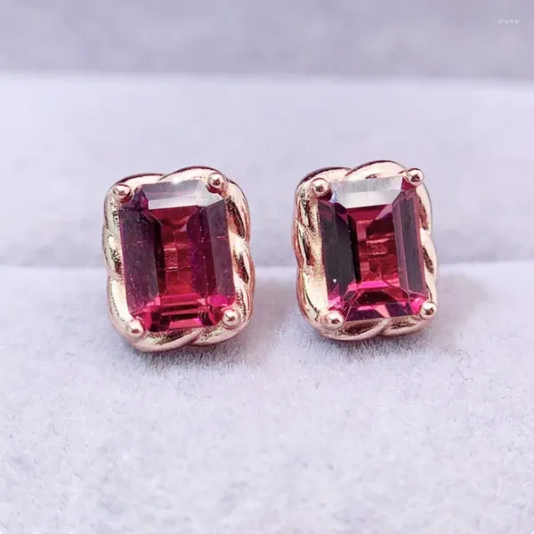 Boucles d'oreilles par bijoux Natural Real Red Garnet Earnet Rectangle Style 1.2CT 2PCS Gemstone 925 STERLING Silver Fine L243114