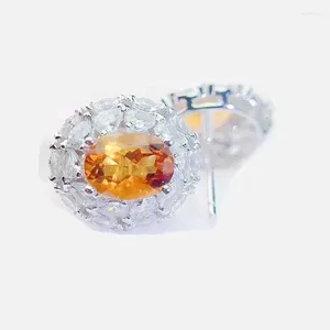 Boucles d'oreilles par bijoux Natural Real Yellow Citrine Citrine Earge Style de luxe 1.3ct 2pcs Gemstone 925 Silver Silver Fine L24382