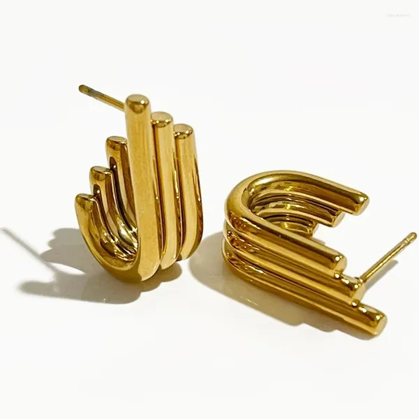 Pendientes de semental Per'Sbox geométrico triple j stainles stainles acero dorado chunky para dama declaración joyería al por mayor no fade