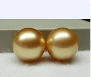 Boucles d'oreilles à tige rondes parfaites, 11-12 mm, perle en or de la mer de Chine méridionale, 14 carats