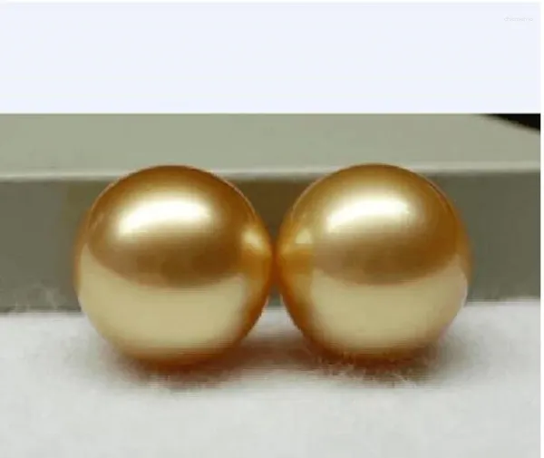 Aretes con perlas de oro del Mar del Sur de China, redondas perfectas, de 11 a 12 mm, en 14 k