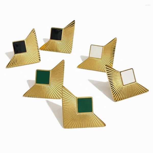Pendientes de tuerca Peri'sBox geométrico blanco negro verde esmalte grandes mujeres acero inoxidable triángulo dorado pendiente texturizado impermeable