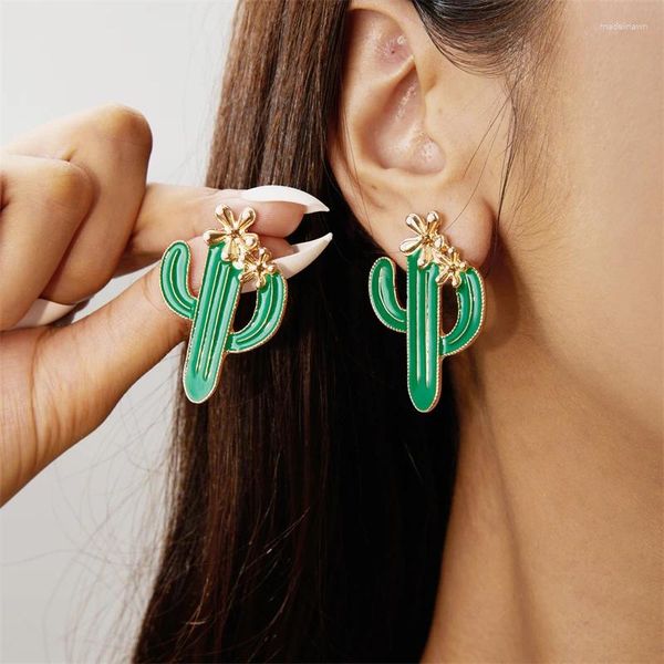 Boucles d'oreilles personnalité exagérée dessin animé Cactus pour femmes émail grande plante verte fraîche fleur boucle d'oreille femme Bijoux Bijoux
