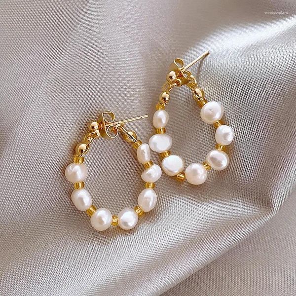 Pendientes de tuerca con personalidad de alta calidad para mujer, joyería con borlas rellenas de oro de 14K, perlas naturales de agua dulce, antialérgicas