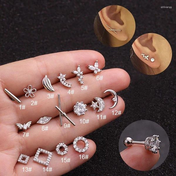 Pendientes de tuerca con personalidad para mujer, Piercing de cartílago de mariposa, Circonia cúbica, joyería cuadrada de acero inoxidable, venta al por mayor, 1 ud.