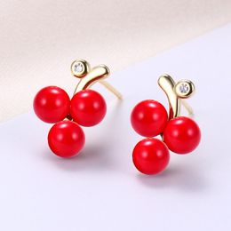 Boucles d'oreilles à tige en argent S925, raisin créatif personnalisé, Super fée douce avec perle de coquille de diamant