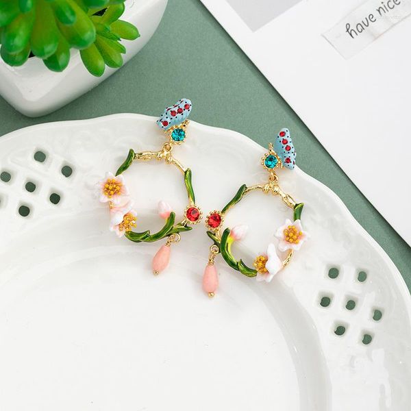 Boucles d'oreilles personnalisées en émail français, colorées, peintes à la main, papillon lys S925, petits accessoires d'oreilles