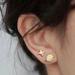 Boucles d'oreilles Piercing pour adolescentes, couleur or asymétrique, Zircon étoile univers, clous d'oreille, bijoux de Cartilage, vente en gros, KDE010