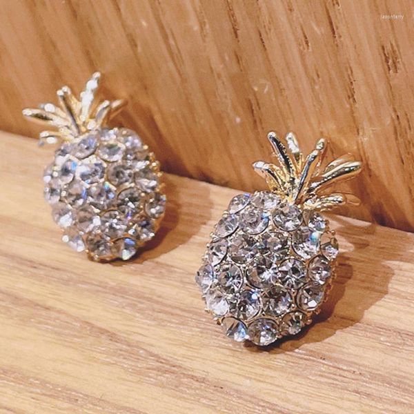 Pendientes de tuerca con incrustaciones de piña, diamantes de imitación a la moda, tendencia Retro para mujer, marca 2023, estilo coreano, joyería delicada para niña