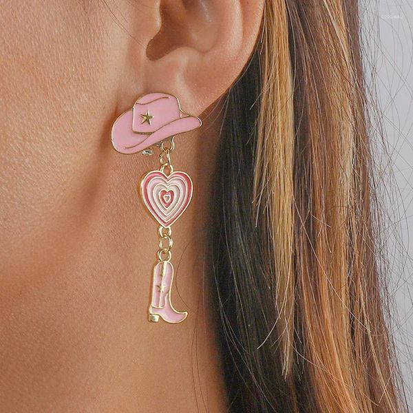 Boucles d'oreilles étalon cowgirl occidental rose pour femmes Cowboy oreille de boucle vintage goutte