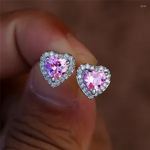 Stud -oorbellen roze kristal cz hart voor vrouwen romantische ooraccessoires houden van verjaardagscadeau mode perzik sieraden