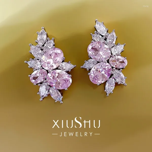 Boucles d'oreilles fleur de diamant rose pour femmes, Design doux, en argent Sterling 925, bijoux de mariage doux et élégants
