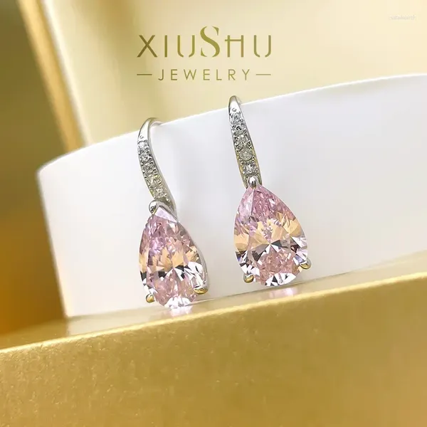 Boucles d'oreilles à tige en diamant rose, en argent S925, à la mode, gouttelette élégante, fleur de cerisier, bijoux de mariage