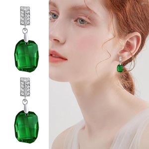 Boucles d'Oreilles Rose Pour Femme Pendantes Géométrique Cristal Bijoux Premium Diamant Vert Clip Sur Ensembles