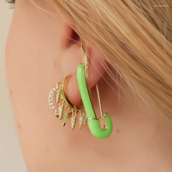 Pendientes de tachuelas Pen de seguridad de seguridad de color verde amarillo rosa 2024 Joyería de neón para mujeres dama dorada de oro colorido colorido múltiple piercing múltiple