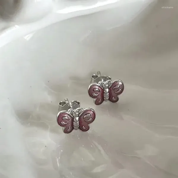 Pendientes de tuerca con pegamento en forma de gota, color rosa y morado, mariposa interesante infantil, Animal PEQUEÑO coreano dulce y lindo, regalos diarios