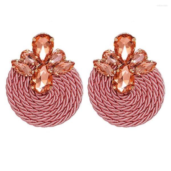 Boucles d'Oreilles Rose Rotin Tricot En Bois Vintage Ethnique À La Main Bleu Cristal Déclaration Femmes Bijoux En Gros Cadeau