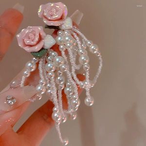 Boucles d'oreilles à pampilles en forme de fleur Rose pour femmes, accessoires de luxe, esthétique romantique, bijoux Vintage à la mode