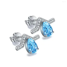 Stud -oorbellen Pirmiana edelsteen sieraden 925 Sterling zilveren peer vorm lab gekweekte aquamarine mode vrouwen