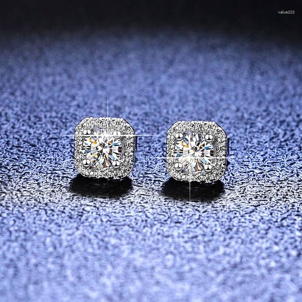 Pendientes de tuerca Platinum925 Plata excelente corte 0,5 Ct D Color Pass prueba de diamante cuadrado Moissanite joyería de compromiso clásica