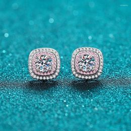 Boucles d'oreilles en platine Pt950, Micro-ensemble carré enveloppant 1ct, diamant Moissanite léger, Style de luxe, bijoux fins, cadeau