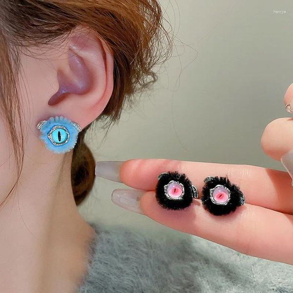 Pendientes de tuerca con forma de ojo infantil de dibujos animados de felpa para mujer, joyería coreana bonita de moda