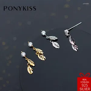 Stud Earrings Ponykiss Trendy S925 Sterling Silver Chic Fashion Zirkon Leaf Plant Women Sieraden Accessoire Verjaardagsfeestje Gift