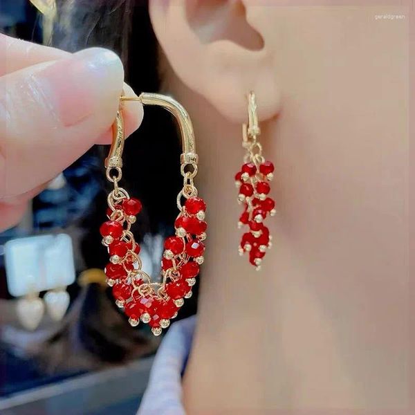 Pendientes de tuerca con borlas de cristal para mujeres y niñas, chapado en plata, accesorios de joyería de moda, regalo de fiesta, estilo 2024