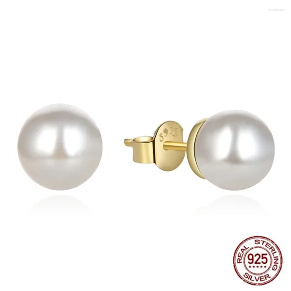 Pendientes Poulisa Pendientes de perlas de 8 mm para mujer Pendientes de plata de ley 925 S925 Pendientes hipoalergénicos con rosca trasera Anillos para las orejas Joyería