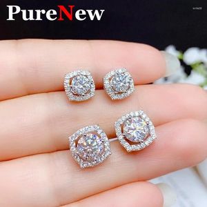 Boucles d'oreilles étalon premium carré coréen 1-2Ct Moisanite Earge pour femmes Original 925 Silver Women's Diamond