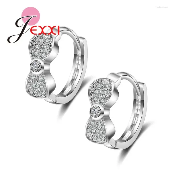 Boucles d'oreilles joli nœud Design mignon femmes fille à la mode cristal oreille bijoux couleur argent balancent