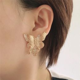 Boucles d'oreilles en plaqué or pour femmes et filles, bijoux de décoration de bureau modernes et élégants, avec grand double papillon tressé