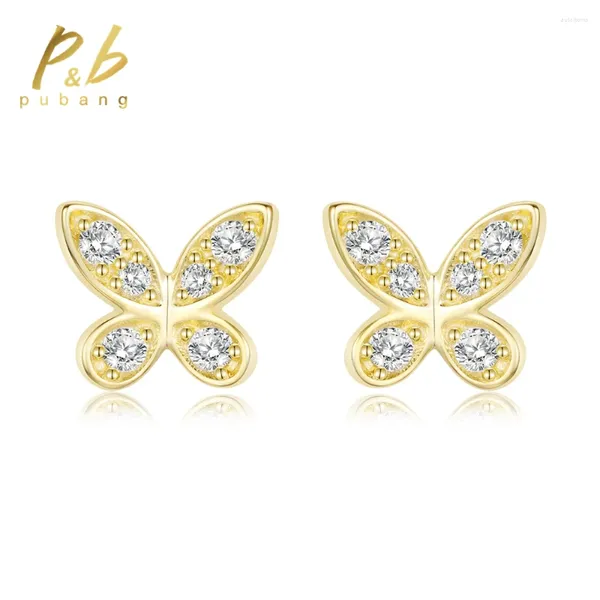 Pendientes de tuerca PuBang joyería fina Plata de Ley 925 GRA Moissanite diamante mariposa de oro para Mujeres Hombres regalo de boda al por mayor
