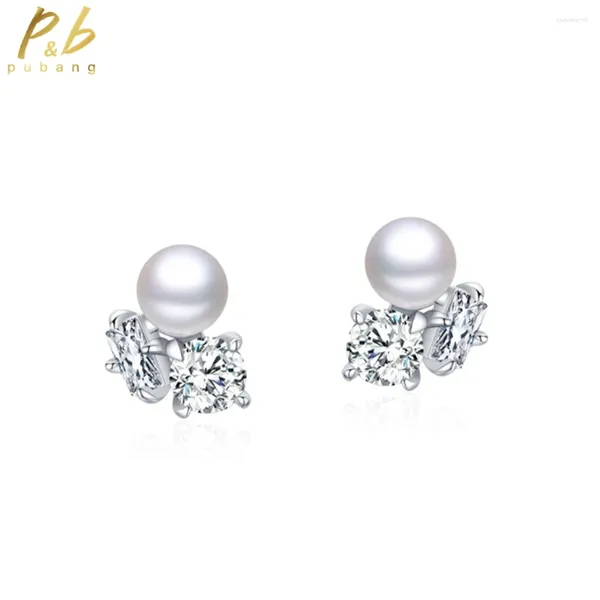 Boucles d'oreilles Pubang Fine Jewelry 925 Sterling Silver VVS Gem High Carbon Diamond Pearl for Women Anniversary Gift Drop