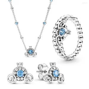 Boucles d'oreilles en forme de calèche de citrouille, série couronne, collier et bagues en Zircon brillant, bijoux à la mode pour femmes, cadeaux appréciés