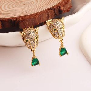 Boucles d'oreilles Punk CZ pierre cristal panthère pour femmes Animal tête de léopard exagéré Bijoux de fête cadeau Bijoux Femme