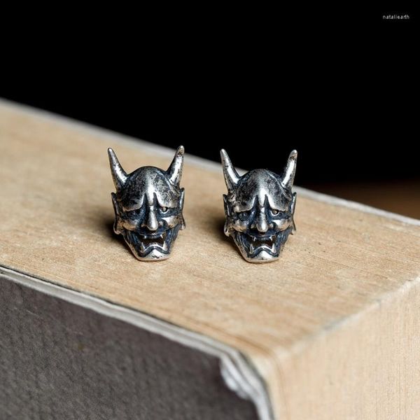 Boucles d'oreilles Punk japonais fantôme Hannya boucle d'oreille crâne masque rétro 925 argent Sterling fait vieux pour hommes femmes bijoux