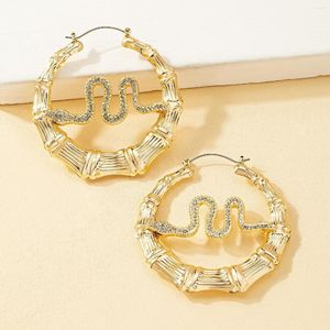 Stud -oorbellen Punk Jewelry Golden Color Snake Hoop Glanzende steentjes Bamboe Metal Vintage Mode overdreven 90s