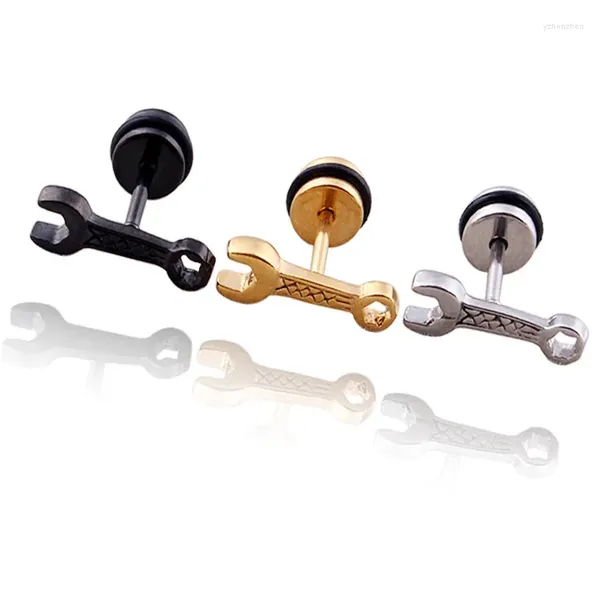 Boucles d'oreilles punk mâles clés mâles colorants en acier inoxydable or noirs petits outils d'imitation Spanner Brincos bijoux