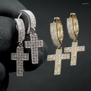 Stud -oorbellen Punk Silver Gold Cross Hoop Dange Bling Micro Pave Zirkon Stone voor man Women Hip Hop Fashion Jewelry 2023